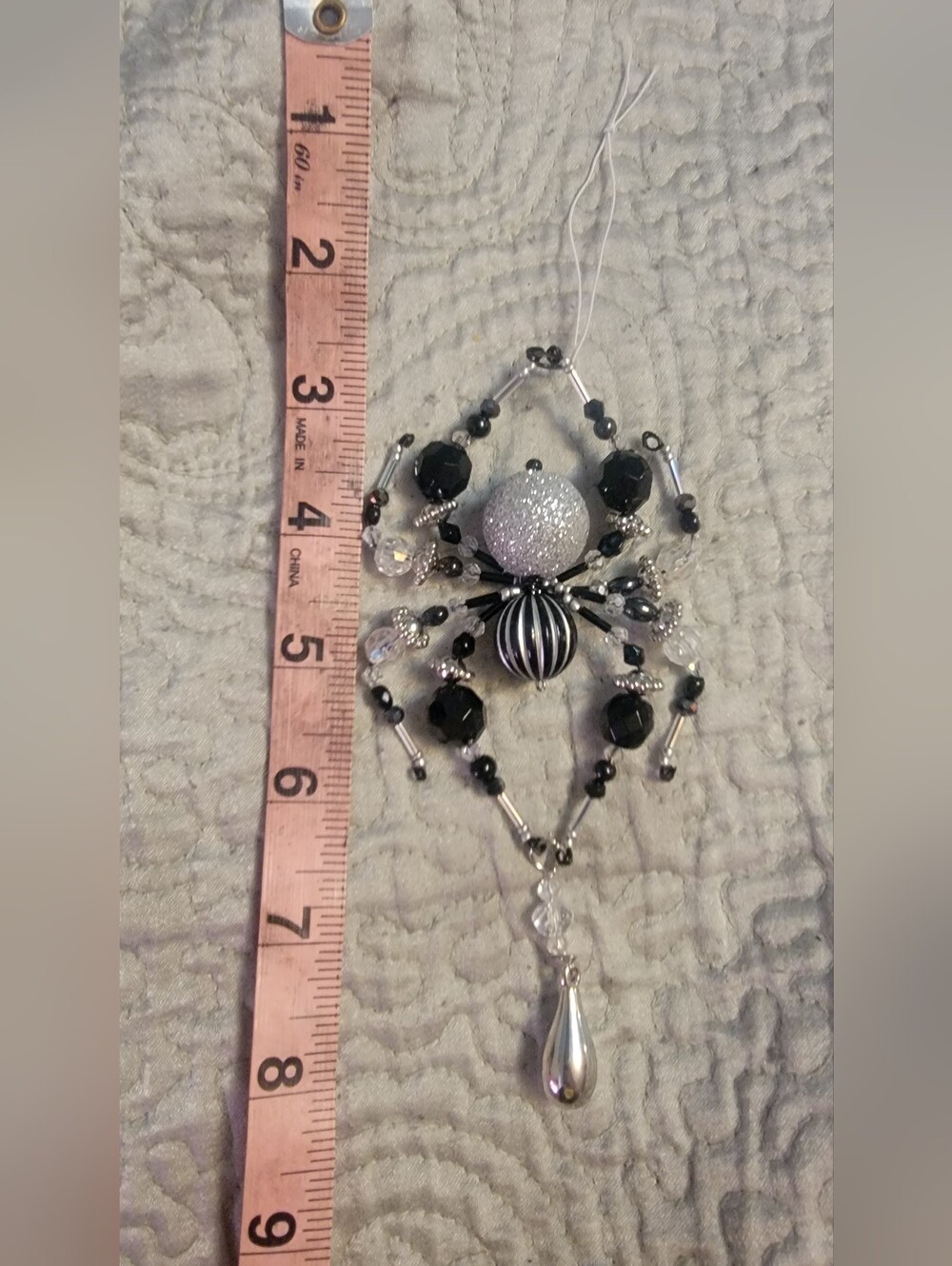 Elegant Black & Silver Beaded Rearview Mirror Pendant - Designer Style